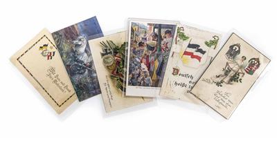 Konvolut von 214 färbigen und Schwarz-Weiß-Patriotika Ansichtskarten, - Christmas auction