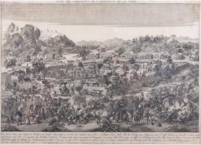 Kriegerische Szene aus der "Barockzeit" Chinas, 1756: - Asta di Natale