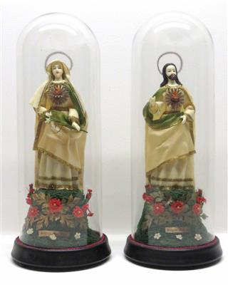 Zwei Wachsfiguren mit Glassturz, Ende 19./Anfang 20. Jahrhundert - Adventauktion