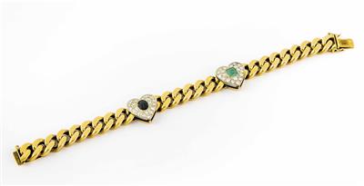 Brillant-Farbsteinarmkette "Herzen" - Jewellery, watches and antiques