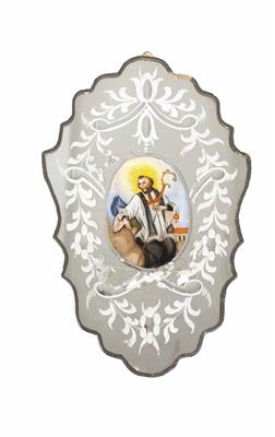 Hinterglas-Spiegelschliffkartusche, Böhmen 1. Hälfte 19. Jahrhundert - Vánoční aukce - Stříbro, sklo, porcelán, Moderní grafika, koberce