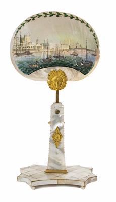 Biedermeier-Kerzenleuchter mit Perlmutt-Lichtschirm, wohl Wien, 1. Hälfte 19. Jahrhundert - Easter Auction