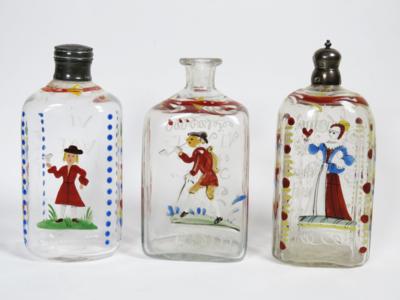 Drei Branntweinflaschen, Alpenländisch, um 1800/19. Jahrhundert - Adventauktion