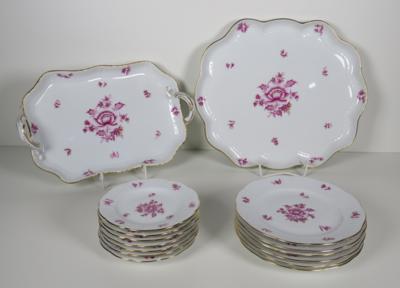 2 Platten, 6 und 7 Teller, Herend, Ungarn, 2. Hälfte 20. Jahrhundert - Porcelain, glass and collectibles
