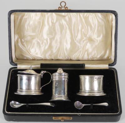 Englische Silber Gewürzgarnitur, Sanders  &  Mackenzie, Birmingham um 1936 - Porzellan, Glas und Sammelgegenstände