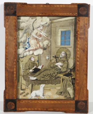 Klosterarbeit-Applikationsbild, Ende 18. Jahrhundert - Porzellan, Glas und Sammelgegenstände