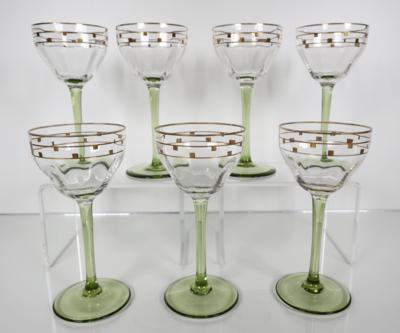 7 Jugendstil Weingläser, Anfang 20. Jahrhundert - Porzellan, Glas und Sammelgegenstände