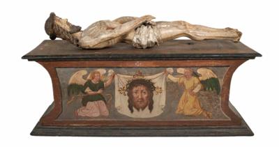 Christus im Grabe, Alpenländisch um 1500, auf Predella - Porcellana, vetro e oggetti da collezione