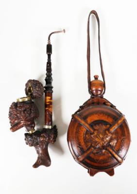 Konvolut von einer jagdlichen Feldflasche und einer Bergmannspfeife, 19. Jahrhundert - Porcellana, vetro e oggetti da collezione