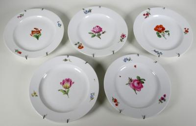5 Blumenteller, Meissen, um 1820 - Porcelán, sklo a sběratelské předměty