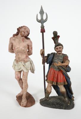 Christus an der Geißelsäule sowie ein Soldat, Tirol, 19. Jahrhundert - Porcelán, sklo a sběratelské předměty